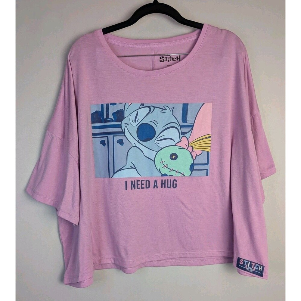 Disney Stitch Women's Sleep Tee with Short Sleeves Crop Top 2x 18W 20W Need Hug